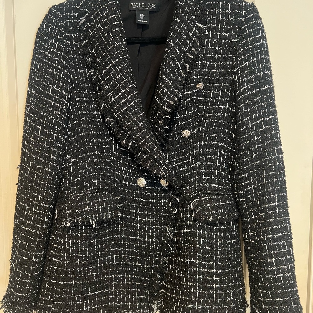 Rachel Zoe Black & White Tweed Double-Breasted Blazer